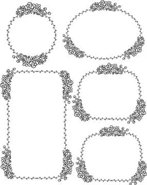 Vector drawing flowers border frame set Illustrazione stock