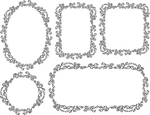 Vector drawing flowers border frame set Stock Illustration