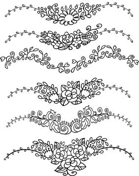 Vector drawing flowers border frame set Stock Illustration
