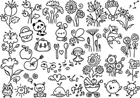 Vector drawing flowers set Stock Illustration
