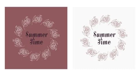 Vector drawing in the form of a wreath of one flower with text inside Illustrazione stock