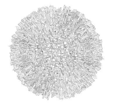 Vector Drawing of Generic Modern High Rise Buildings Covering Sphere or World Ilustración de archivo