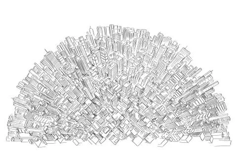Vector Drawing of Generic Modern High Rise Buildings Covering Half Sphere or Ilustración de archivo
