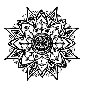 Vector drawing of a geometric mandala with black lines on a white background Stock Illustration
