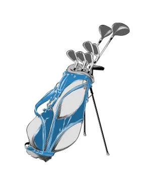 Vector drawing of golf bag in color, isolated on white background. Graphic Stock Illustration