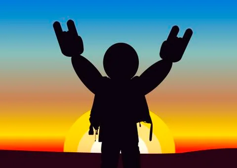 Vector drawing of Hands with horns raised up Illustrazione stock