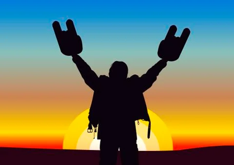Vector drawing of Hands with horns raised up Illustrazione stock