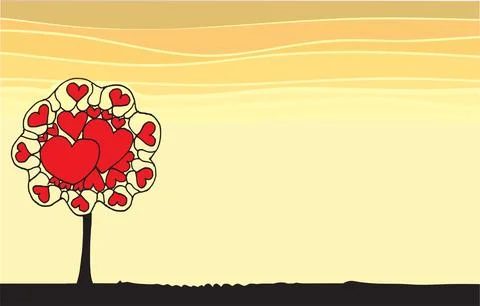 Vector drawing heart shape love in tree border frame background Stock Illustration
