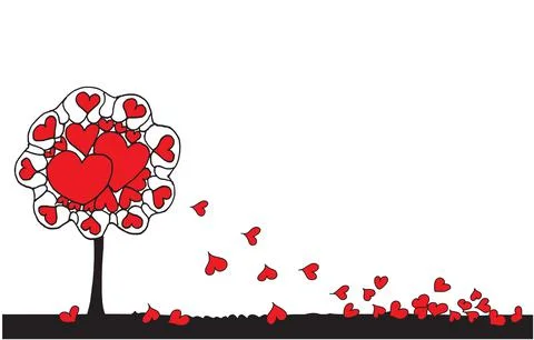 Vector drawing heart shape love in tree border frame background Stock Illustration