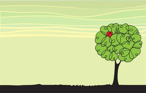 Vector drawing heart shape love in tree border frame background Stock Illustration