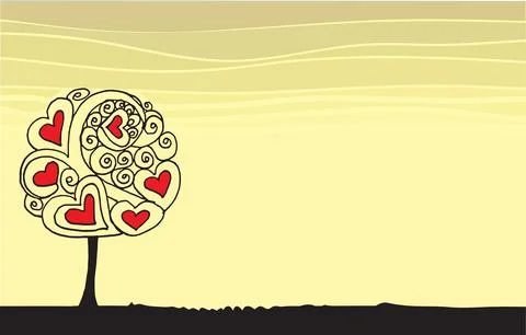 Vector drawing heart shape love in tree border frame background Stock-Illustration