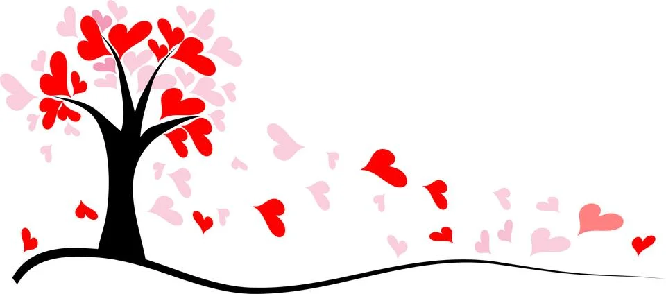 Vector drawing heart shape red leaf tree background Stock Illustration