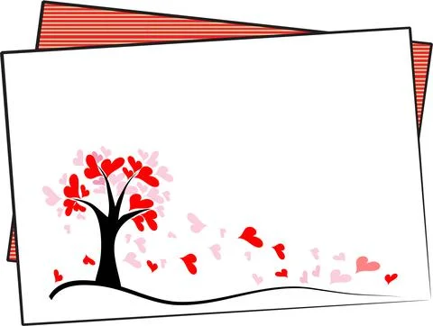 Vector drawing heart shape red leaf tree background Stock Illustration