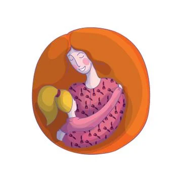 Vector drawing of hugging mother and daughter. Element for Mother s day or 8 Stock Illustration