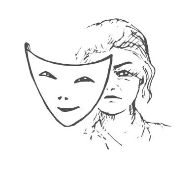 Vector drawing of a human face and mask on the theme of frustration and distress Stock Illustration