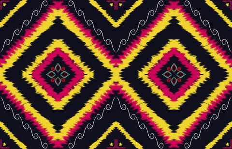 Vector drawing ikat seamless black background Can be connected in all. Stock Illustration