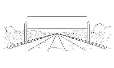 Vector Drawing Illustration of Highway Going Forward Without Branching and Empty Stock Illustration