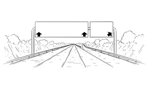 Vector Drawing Illustration of Highway Going Forward With Branching, Arrows and Stock Illustration