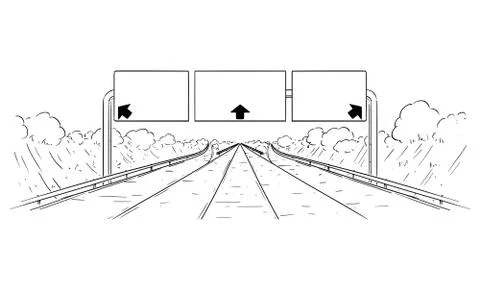 Vector Drawing Illustration of Highway Going Forward With Branching, Arrows and Stock Illustration