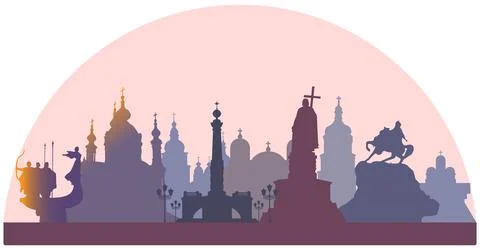 Vector drawing of Kyiv landmarks. Set of famous monuments of Kyiv Stock Illustration