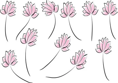 Vector drawing lotus set background Stock Illustration