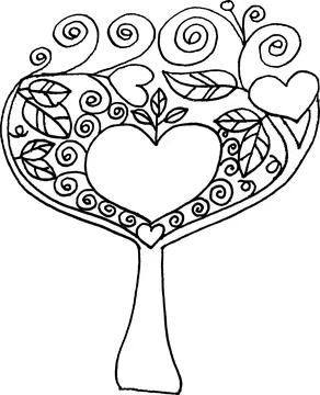 Vector drawing love heart shape tree black and white Stock Illustration