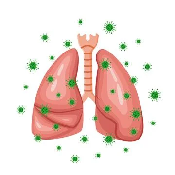 Vector drawing of lungs with viruses Stock Illustration