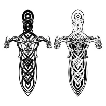Vector drawing of a magical Viking sword 스톡 일러스트