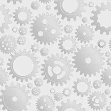 Vector Drawing Mechanical Cogwheel Seamless Pattern. Light Grey Gear And Cog Stock Illustration