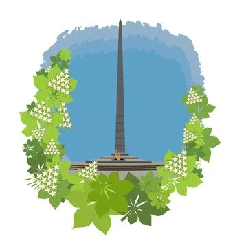 Vector drawing Monument to Eternal Glory in Kiev, chestnut trees in spring... Stock Illustration