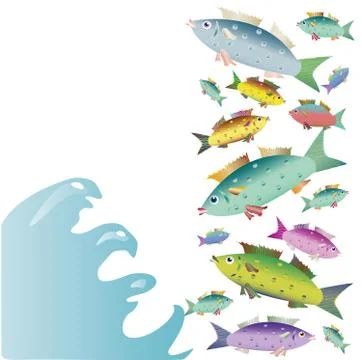 Vector drawing of multi-colored small fishes Stock Illustration