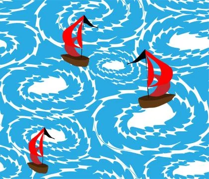 Vector drawing pattern of ships in stormy ocean. イラスト素材