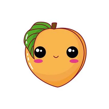 Vector drawing of peach in kawaii style Stock Illustration