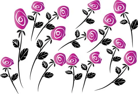 Vector drawing pink rose background design set Stock Illustration