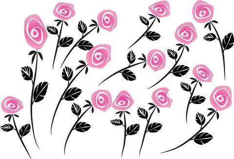 Vector drawing pink rose background design set Stock Illustration