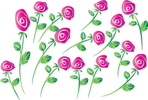 Vector drawing pink rose background design set Stock Illustration