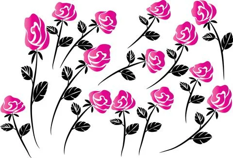 Vector drawing pink rose background design set Stock Illustration