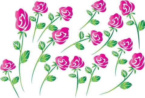 Vector drawing pink rose background design set Stock Illustration