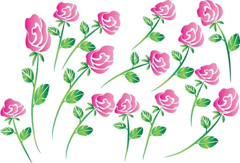 Vector drawing pink rose background design set Stock Illustration