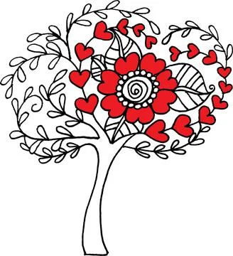 Vector drawing red hear shape tree Stock-Illustration