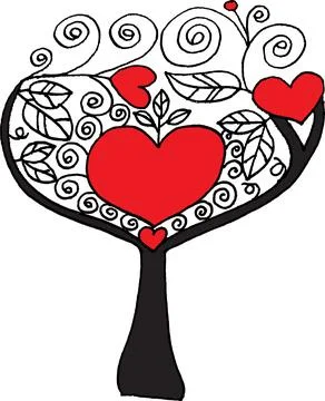 Vector drawing red hear shape tree Stock Illustration