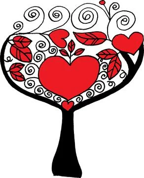 Vector drawing red hear shape tree Stock Illustration