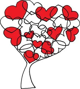 Vector drawing red hear shape tree Stock Illustration