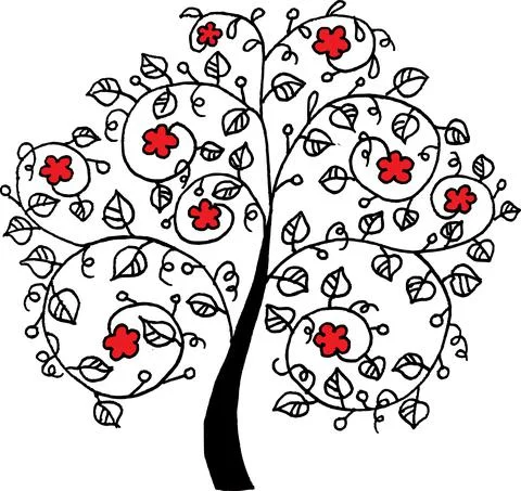 Vector drawing red hear shape tree Illustrazione stock