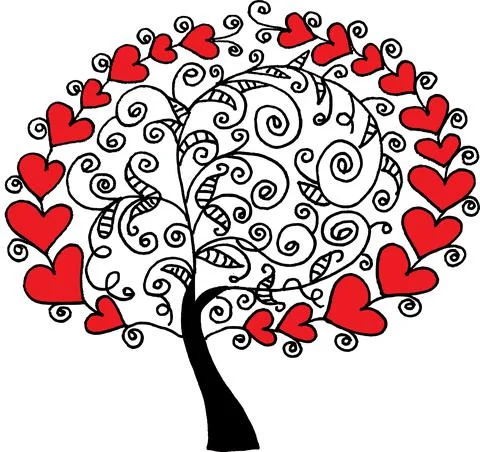 Vector drawing red hear shape tree Stock Illustration