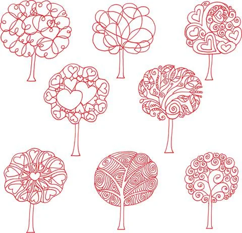 Vector drawing red tree set Stock Illustration