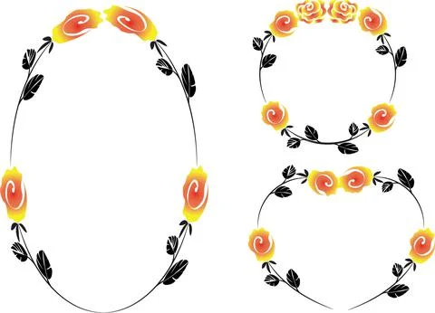 Vector drawing rose border frame set background design Stock Illustration