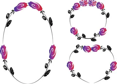 Vector drawing rose border frame set background design Stock Illustration