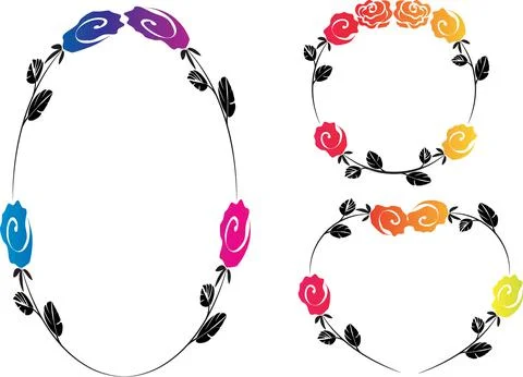 Vector drawing rose border frame set background design Stock Illustration