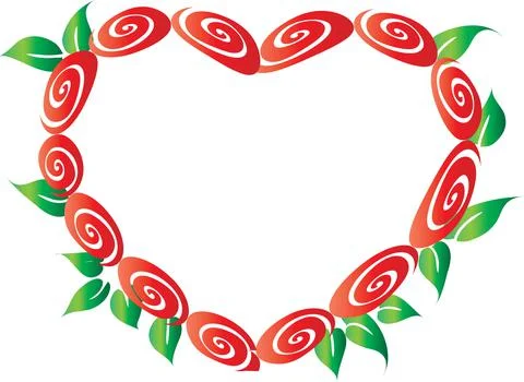 Vector drawing rose heart shape border frame background design Stock Illustration